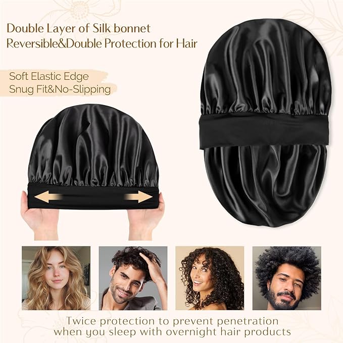 YANIBEST Silk Bonnet for Men Women Hair Bonnet for Sleeping Double Layer Satin Bonnet for Natural Curly Hair Unisex Sleep Cap