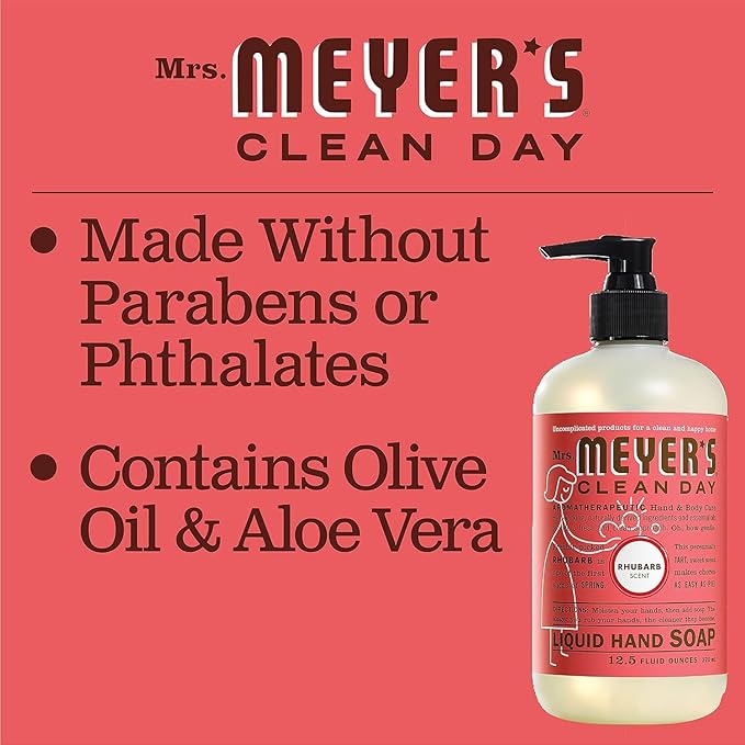 MRS. MEYER'S CLEAN DAY Hand Soap, Made with Essential Oils, Rhubarb, 12.5 Fl. Oz - Pack of 3