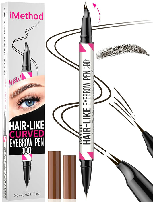 iMethod Curved Eyebrow Pen - 2-in-1 Dual-Ended Eyebrow Pencil with Curved Tip and Precise Brush-Tip, Microblading Pen for Natural Hair-Like Brows, Long Lasting, Black Brown