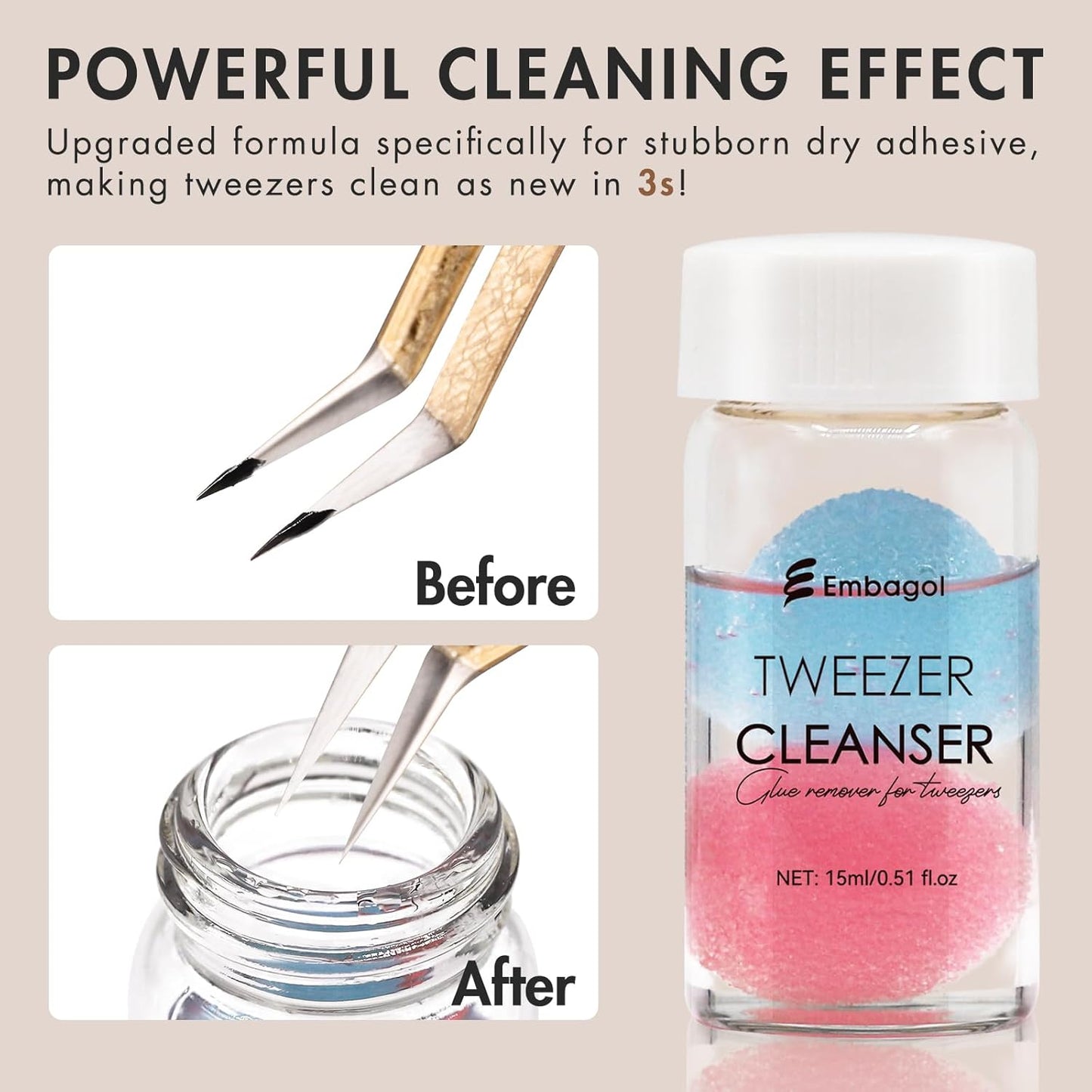 Tweezer Cleanser for Eyelash Extensions with Nail Wipes Lint Free Glue wipes Tweezers Glue Remover Liquid for Lash Tools with 2 Spongeballs Kit(2 Bottles Cleanser+1 Glue Wipes)