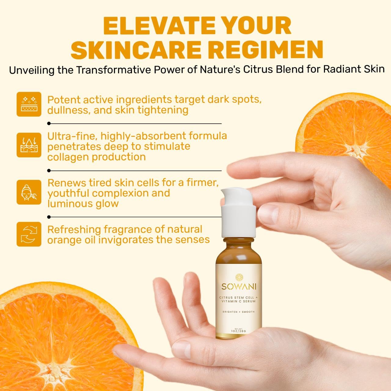 Gentle Vitamin C Serum – Brightening & Hydrating with Citrus Stem Cells and Chamomile, Safe for Rosacea & Sensitive Skin, 1oz