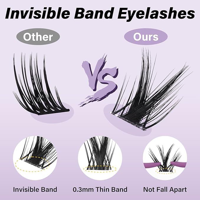 B&Q Victory Lash Clusters Invisible Band False Eyelashes Clusters Natural Cluster Eyelash Extensions Comfortable Individual Lashes Extension DIY Soft Eyelash Clusters（Victory-MIX8-18mm）