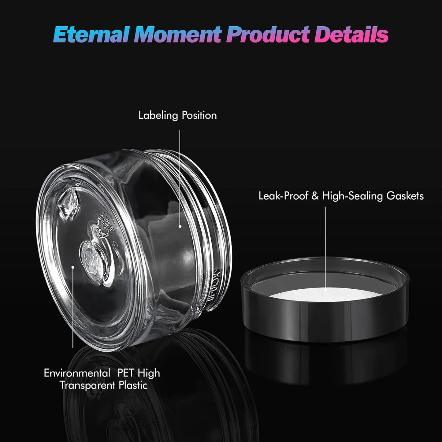 50 Pack 1 OZ Plastic Jars Round Clear Cosmetic Container Jar with Lids, Eternal Moment Plastic Slime Jars for Lotion, Cream, Ointments, Makeup, Eye shadow, Rhinestone, Samples, Pot, Travel Storage