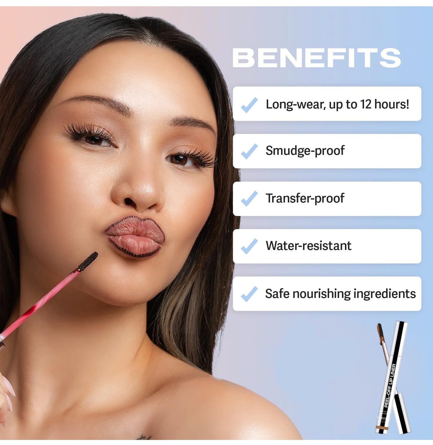 Longwear Peel-off Lip Stain Marker Peel Off with Vitamin E - Smudge-Resistant Lip Liner & Base for All Skin Types (01#)