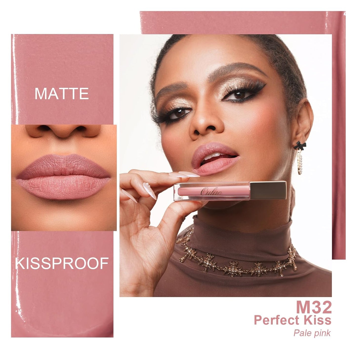 Oulac Matte Pink Lipstick for Women, Long Lasting Liquid Lip Stick High Impact Lip Gloss Full Coverage Lip Makeup with Vitamin E Waterproof Formula,Vegan M32