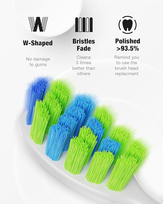 7AM2M Sonic Electric Toothbrush with 6 Brush Heads for Adults&Kids, One Charge for 120 Days, Wireless Fast Charge, 5 Modes, 40000VPM Powered Toothbrush, 2 Minutes Built in Smart Timer (Light Green)