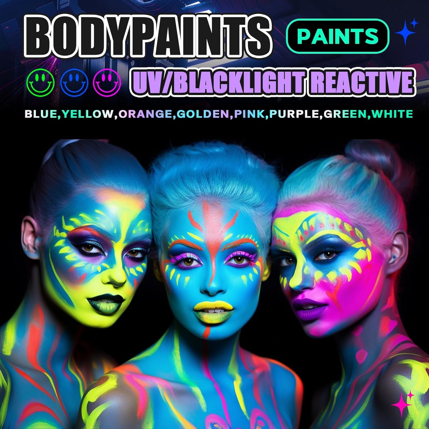 Go Ho Neon Yellow Body Paint Washable(2.37oz,70ml),under UV Blacklight Neon Face Paint,Water Based Neon Fluorescent Yellow Face Paint for Adults Children SFX Cosplay Costumes Halloween Makeup