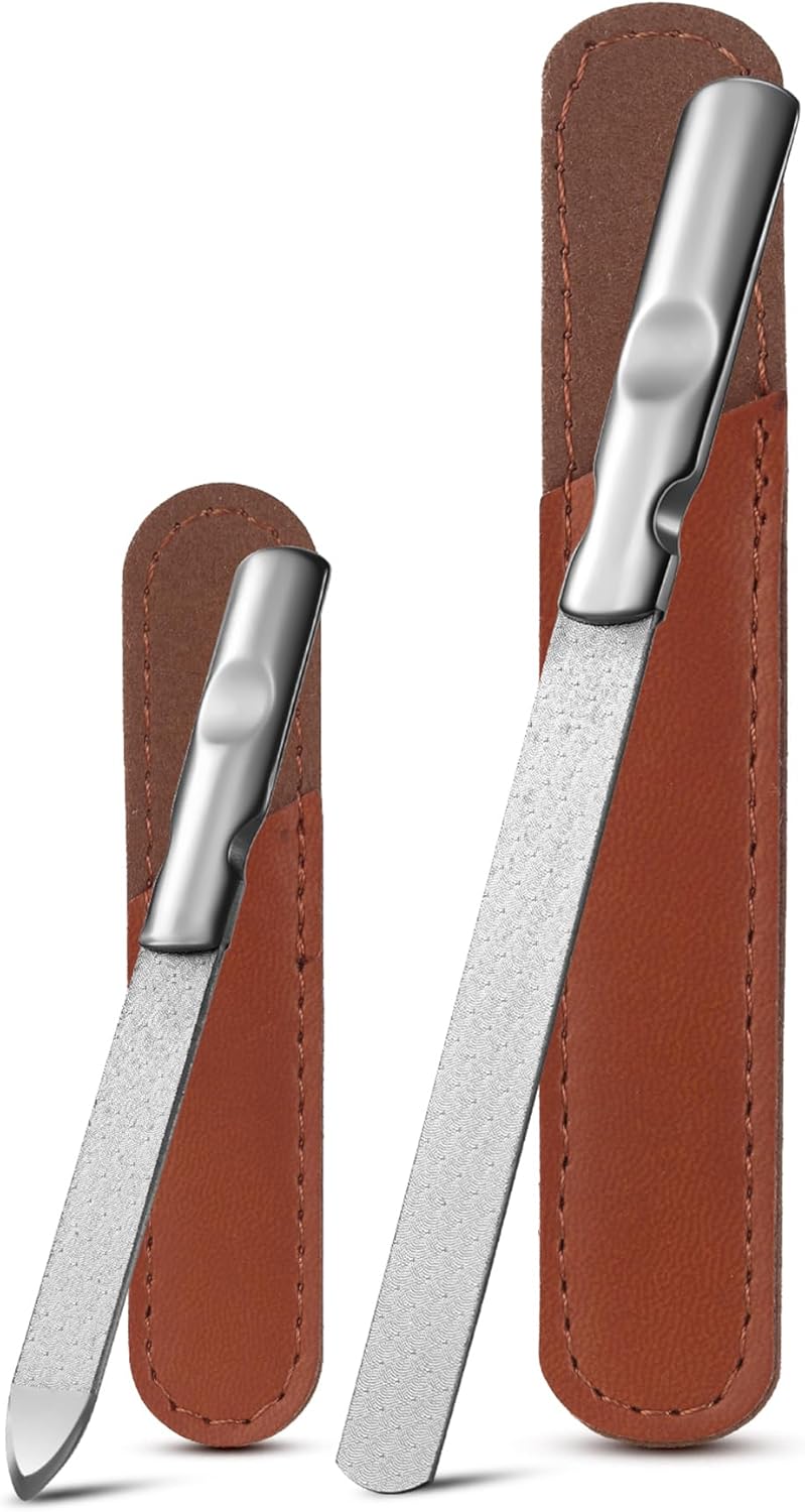 FVION Professional Metal Nail Files - 2 PCS, Double-Sided, Stainless Steel, Coarse & Fine Grit, Manicure & Pedicure Tool Set