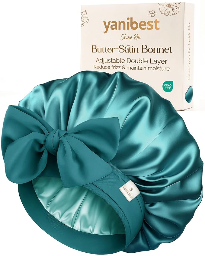 Yanibest Adjustable Satin Bonnet for Sleeping, Double Layer Silk Hair Bonnet with Tie Band for Unisex Women Men Curly Natural