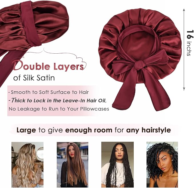 YANIBEST Adjustable Satin Bonnet for Sleeping Women Double Layer Hair Wrap Reduce Friction Prevent Frizz Natural Curly Hair