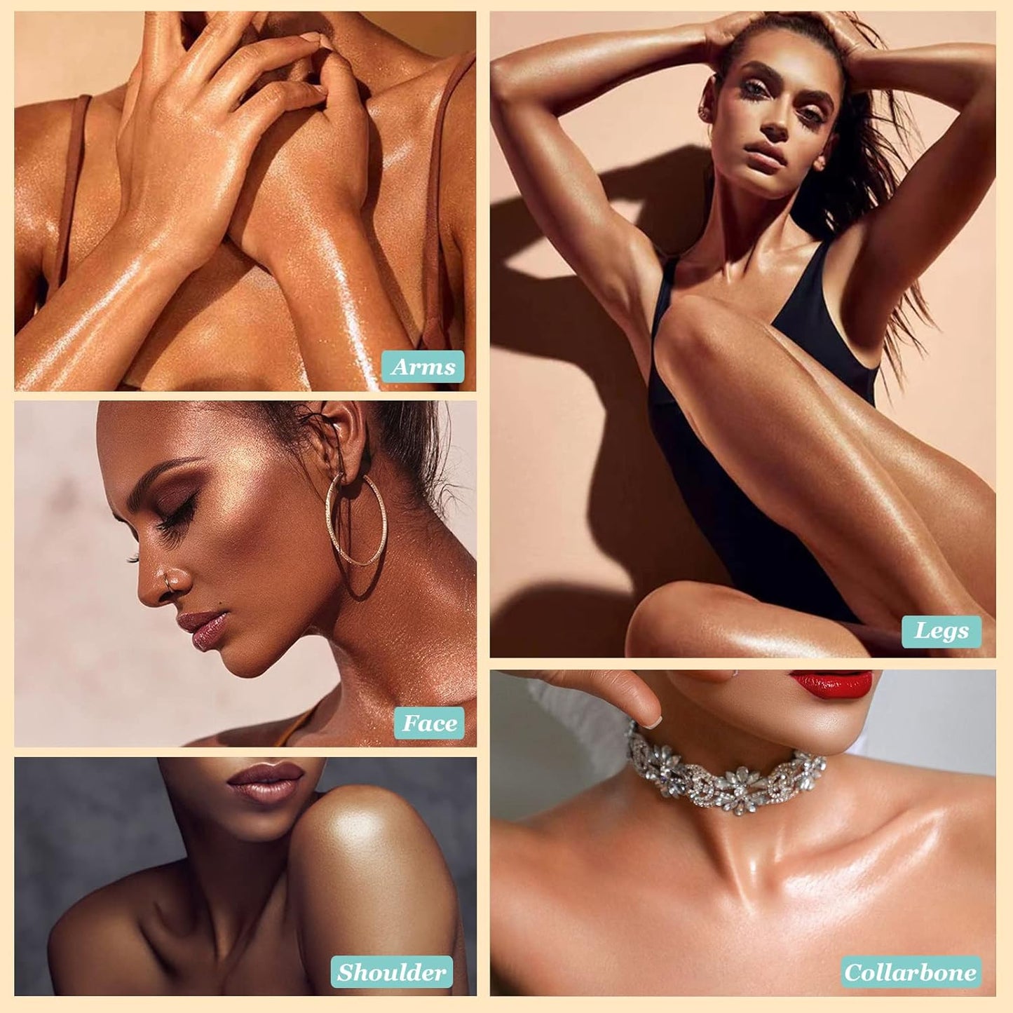 Body Shimmer Oil, Waterproof Long Lasting Moisturizing Bronze Body Luminizer Glow For Face & Body, Liquid Illuminator Body Highlighter 1oz/Jars, Makeup Brush Include (Metallic Gold #02)