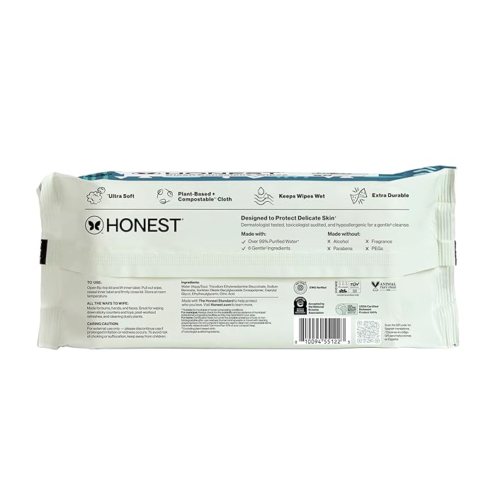 The Honest Company Hypoallergenic Multi-Use Baby Wipes for Sensitive Baby Skin, Balance Blues, 60 Count