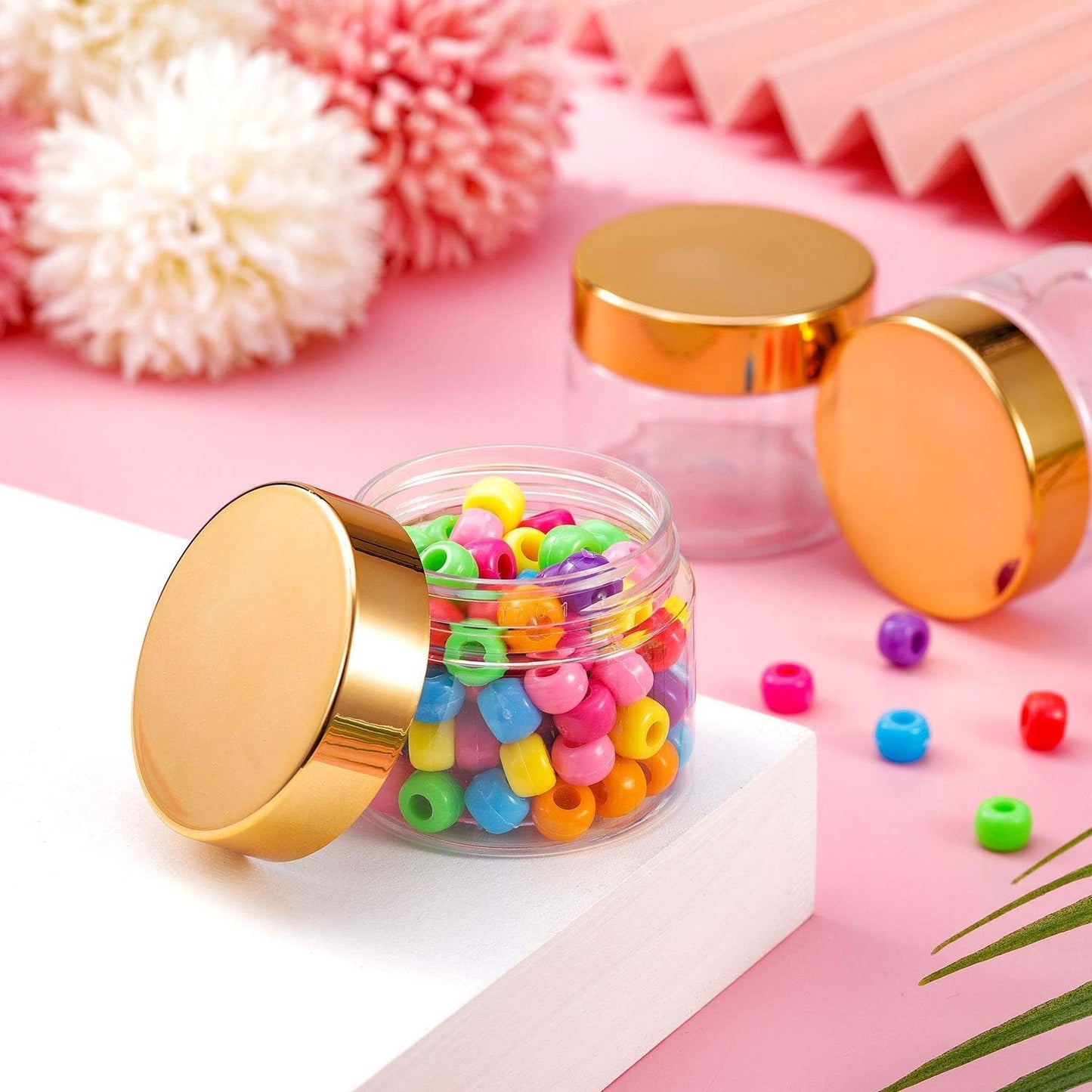 SATINIOR 36 Pieces 6 oz Plastic Jars with Lids Wide Mouth Airtight Reusable Container Acrylic Cosmetic Small Jars for Lotions Ointments Travel Toiletries Creams Make up Storage(Gold)