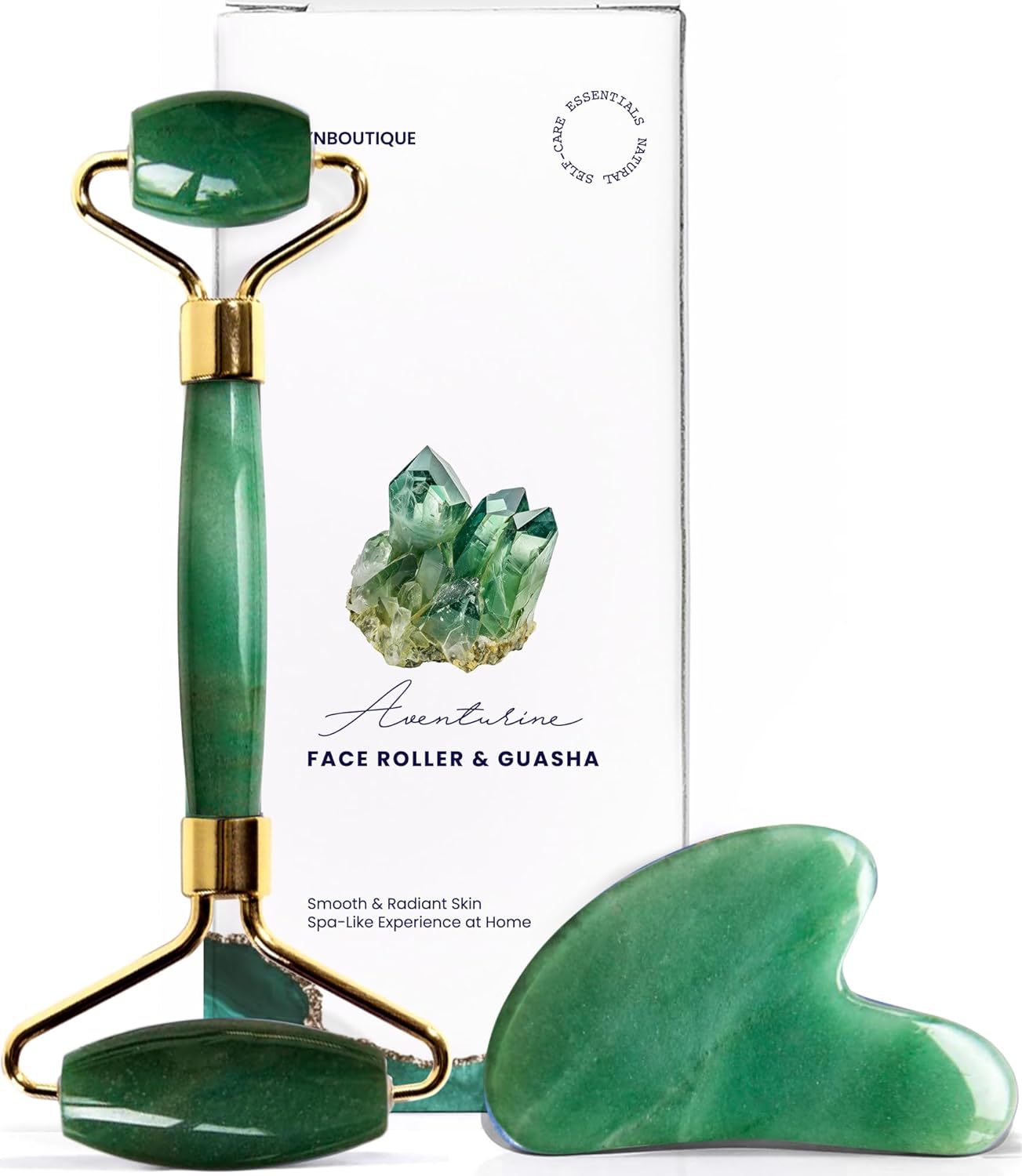 Gua Sha Facial Tools & Face Roller by ROSELYNBOUTIQUE Original Face Massager for Puffiness Wrinkless Skin Care Routine - Self Care Gift for Men Women (Aventurine)