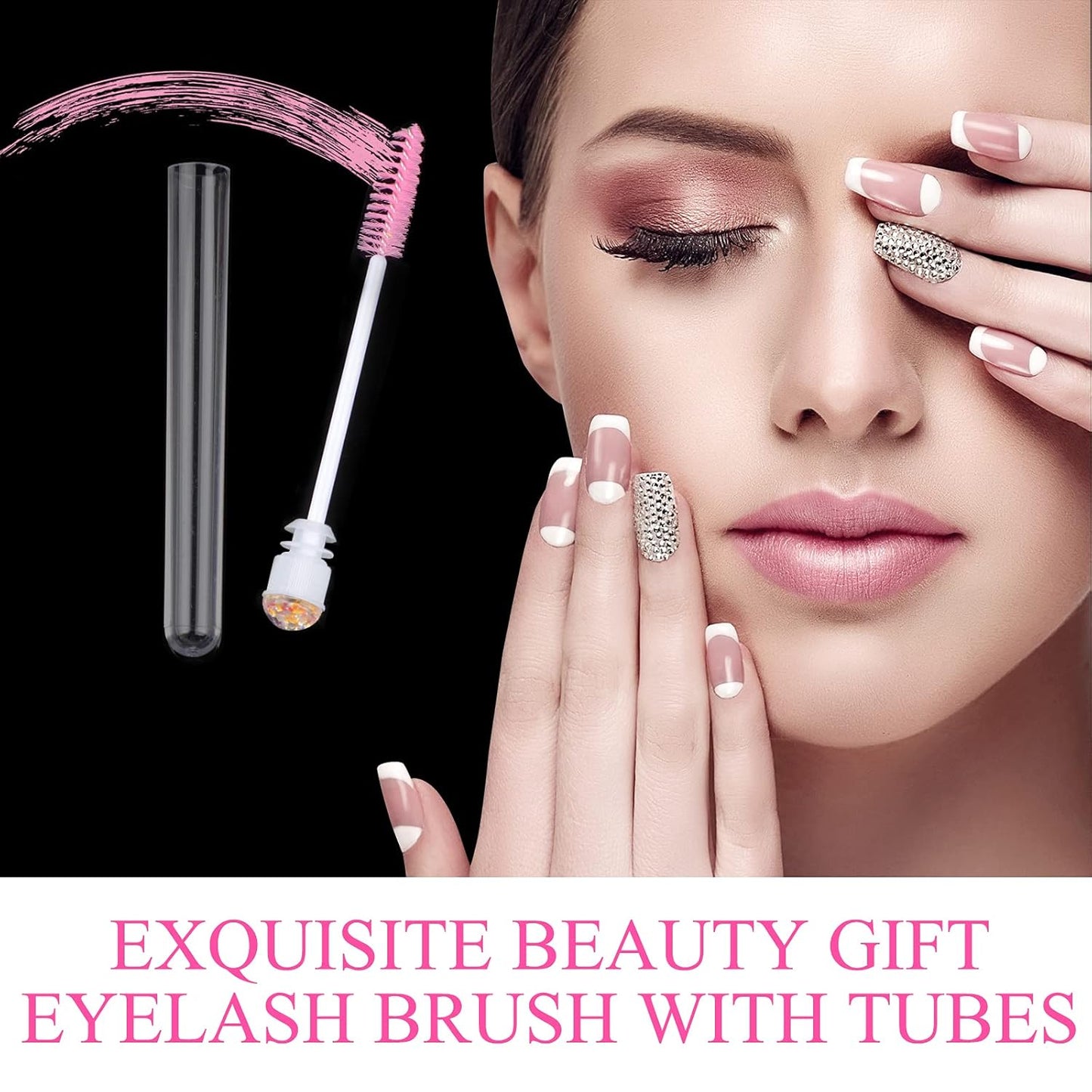 50pcs Eyelash brush Lash Wand Makeup tool Eyelash Extension supplies Cleaning brush Diamond Mascara foil pink