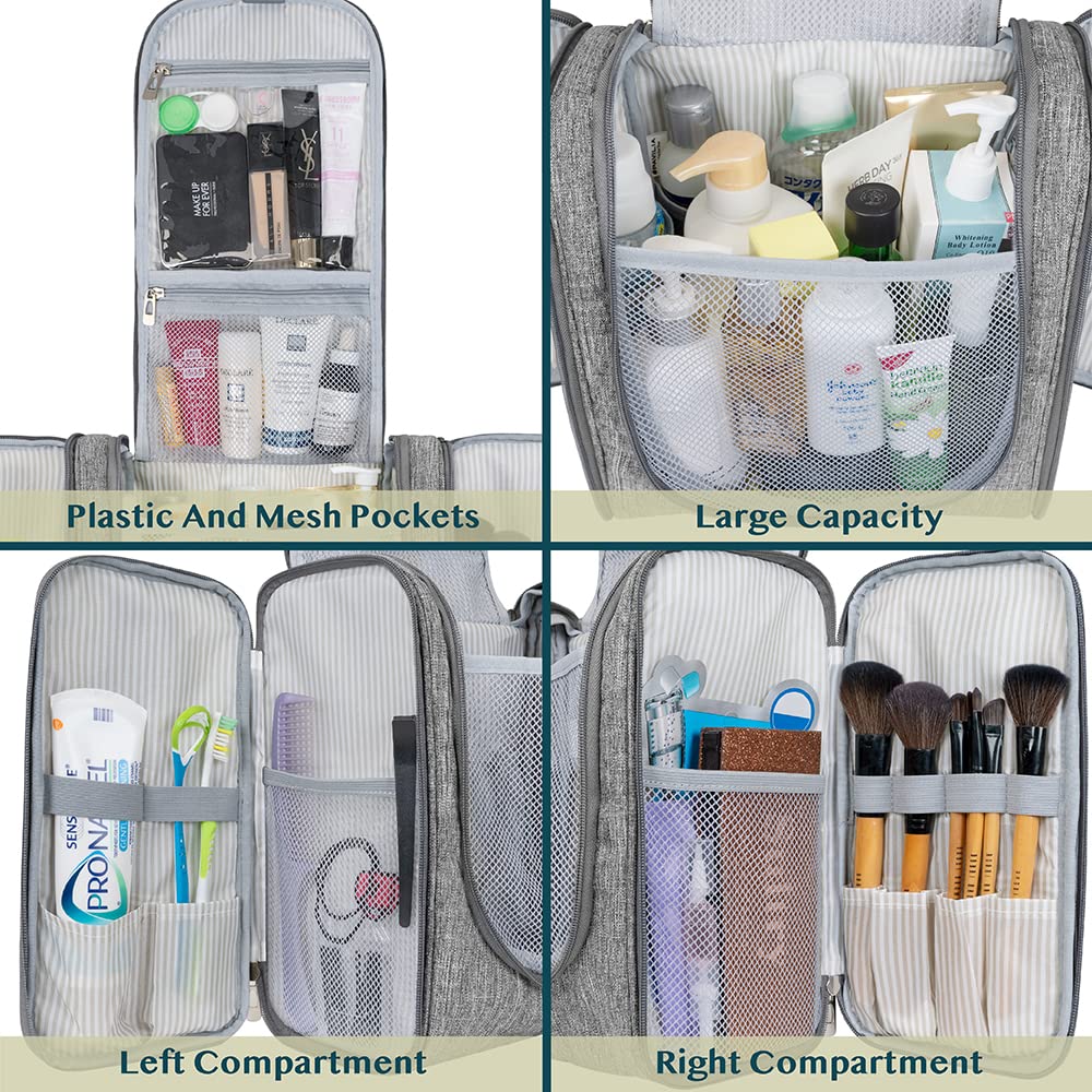 PAVILIA Extra Large Toiletry Bag Travel Bag for Women Men, Hanging Cosmetic Organizer, Water Resistant Makeup Bag for Accessories Toiletries, Travel Essentials Kit (Grey)