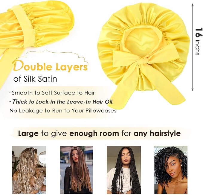 YANIBEST Adjustable Satin Bonnet for Sleeping Women Double Layer Hair Wrap Reduce Friction Prevent Frizz Natural Curly Hair