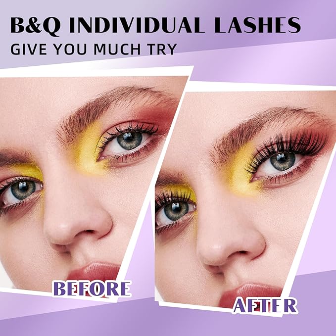 B&Q DIY Lash Extension Kit 280pcs Individual Lashes Cluster 40D C Curl Eyelash Extension Kit with Bond and Seal and Applicator Tool for Self Application (Set,40D-C-9-16MIX)