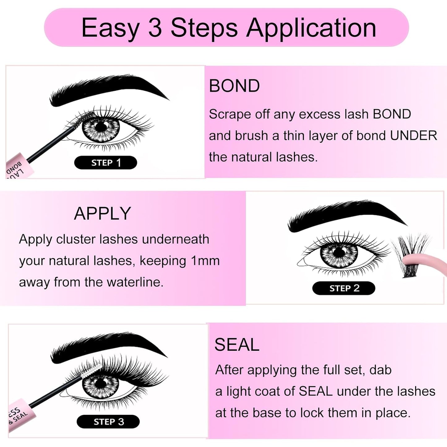 Lash Clusters Kit LAUBESS DIY Lash Extension Kit Lash Bond and Seal Waterproof Lash Glue Remover Tweezers Brush Cluster Eyelash Extensions Kit Eyelash Clusters (Kit 40D-D-Mix14-18(0.05)