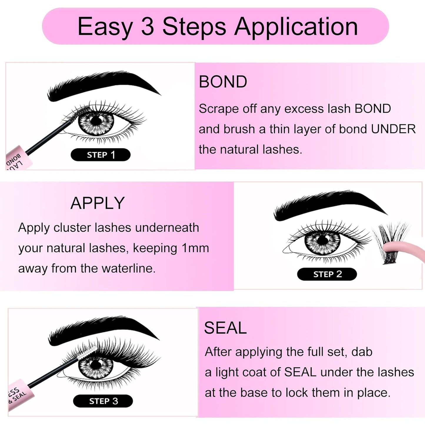Lash Clusters Kit LAUBESS DIY Lash Extension Kit Lash Bond and Seal Waterproof Lash Glue Remover Tweezers Brush Cluster Eyelash Extensions Kit Eyelash Clusters (Kit 50D-D-Mix14-18)