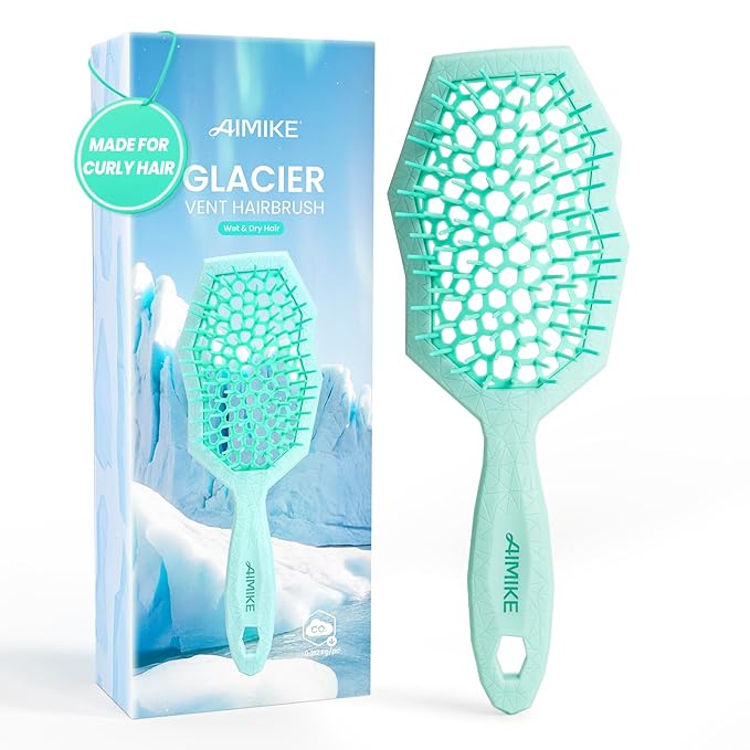 AIMIKE Glacier Detangling Brush, Pain-Free Detangler Brush for Curly Hair Wet & Dry Use, Glide Through Tangles with Ease, Vented Hair Brush for Women's 2c to 4c Curls, Mint Green
