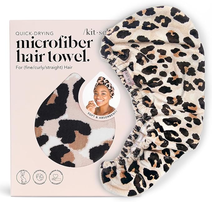 Kitsch Microfiber Hair Towel Wrap for Women – Ultra Absorbent Microfiber Bath Towels for Wet, Curly, Long or Short Hair – Anti-Frizz Hair Wrap, Great Hair Care Gifts for Women – Leopard
