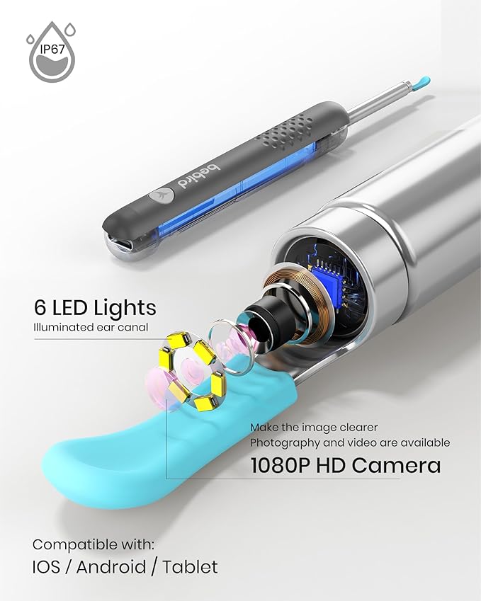 BEBIRD R1 Wax Removal Tool for Ear - Spade Ear Canal Cleaner with Camera 1080P Earscope, Wax Remove Ear Picker with Vari Replacement Tips, Camera with 6LED Light for Ear/Nose/Throat Examination, Blue
