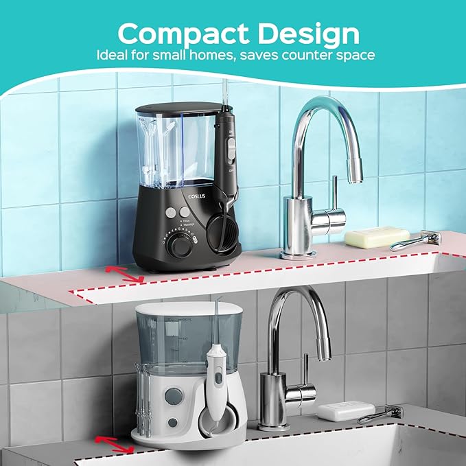 COSLUS E2 Advanced Water Flosser for Teeth: 2 Modes & 12 Pressure Settings Electric Dental Pick for Orthodontic, Braces, Sensitive Gums - Home Use, 5 Jet Tips for Multiple Users, Family, Black