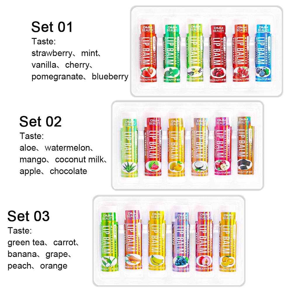 evpct 6Pcs Classic Fruit Flavour Flavored Lip Balm Set for Lip Care Chafed Chapped Cracked Lips,Natural Vitamin E Honey Aloe Vera Watermelon Mango Coconut Milk Apple Chocolate Moisturizing Lip Balm 2