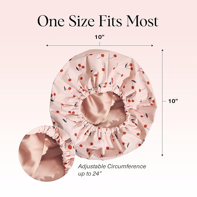 Kitsch Luxury Shower Caps for Women Reusable Waterproof - Large Shower Cap for Women, Non-slip, Quick-dry Hair Cap for Long and Short Hair, Comfortable and Stylish Design - Cherry Print
