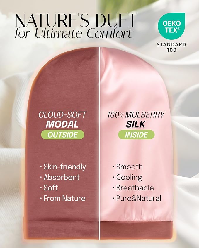 OLESILK 100% Mulberry Silk Bonnet for Sleeping Women, Silk Hair Wrap for Sleeping, Silk Sleep Bonnet for Women&Men, Real Silk, Not Satin, Reddish Brown