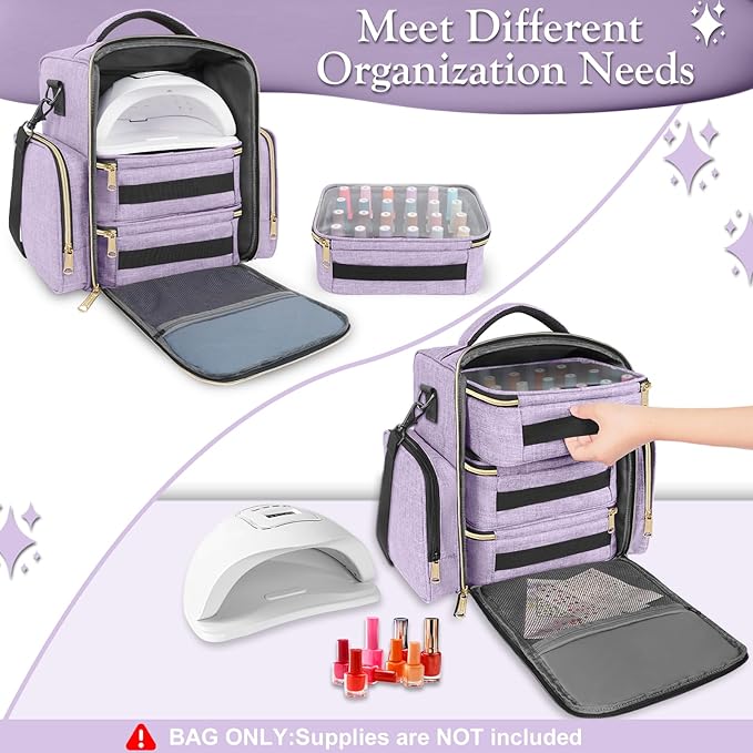 YOREPEK Nail Polish Organizer Holds Up to 72 Bottles (15ml - 0.5 fl.oz) and Nail Lamp, Nail Polish Storage with 3 Removable Pouches & Multiple Storage Sections for Manicure Set, Gifts for Manicurist