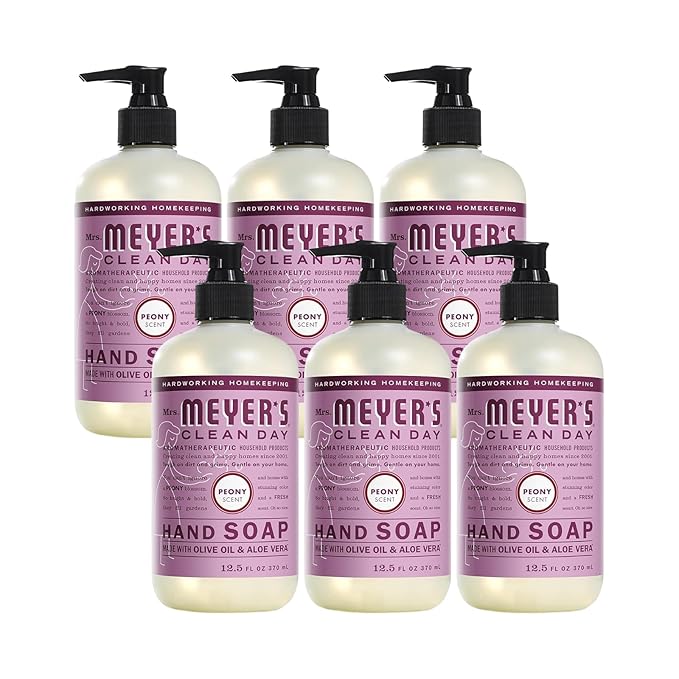 Mrs. MEYER'S CLEAN DAY Hand Soap, Made with Essential Oils, Peony, 12.5 fl. oz (Pack of 6)