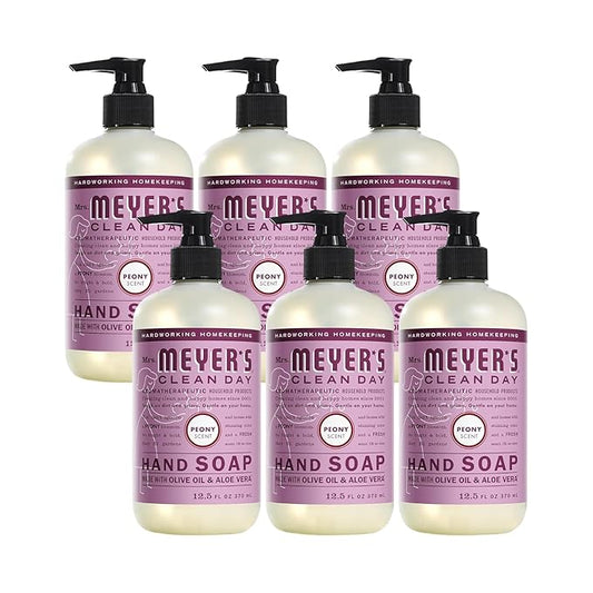 Mrs. MEYER'S CLEAN DAY Hand Soap, Made with Essential Oils, Peony, 12.5 fl. oz (Pack of 6)