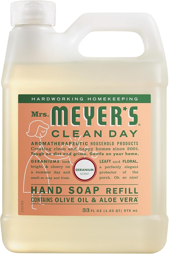 MRS. MEYER'S CLEAN DAY Hand Soap Refill, Geranium Scent, 33 Fl Oz Bottle