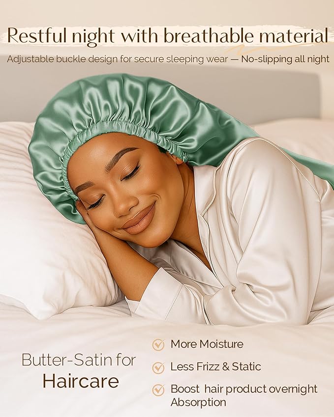 YANIBEST Satin Sleep Bonnet for Natural Hair - Extra Double Layer Long Adjustable Silk Hair Bonnet for Braids, Locs, Curls - Women’s Night Hair Protection Cap