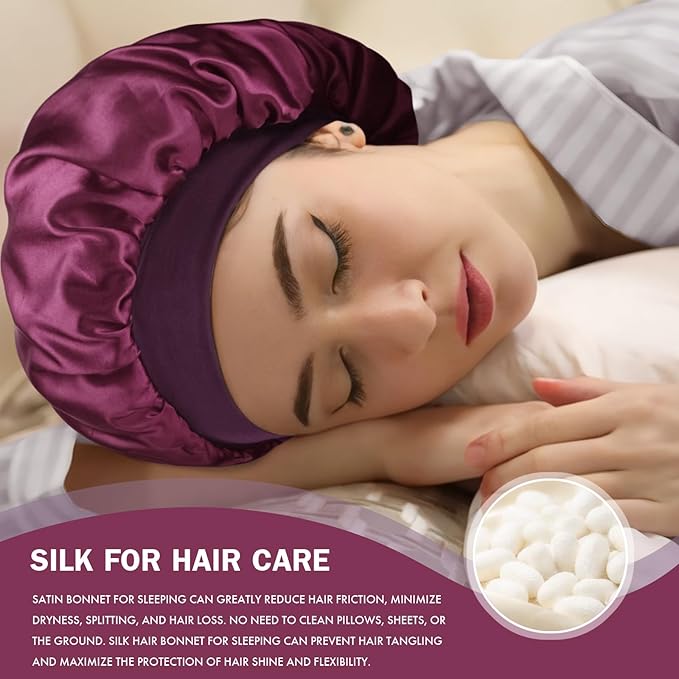 Satin Silk Bonnet for Sleeping, Double Layer Silk Sleep Cap for Men & Women, Soft Satin Lined Bonnet for Curly Hair