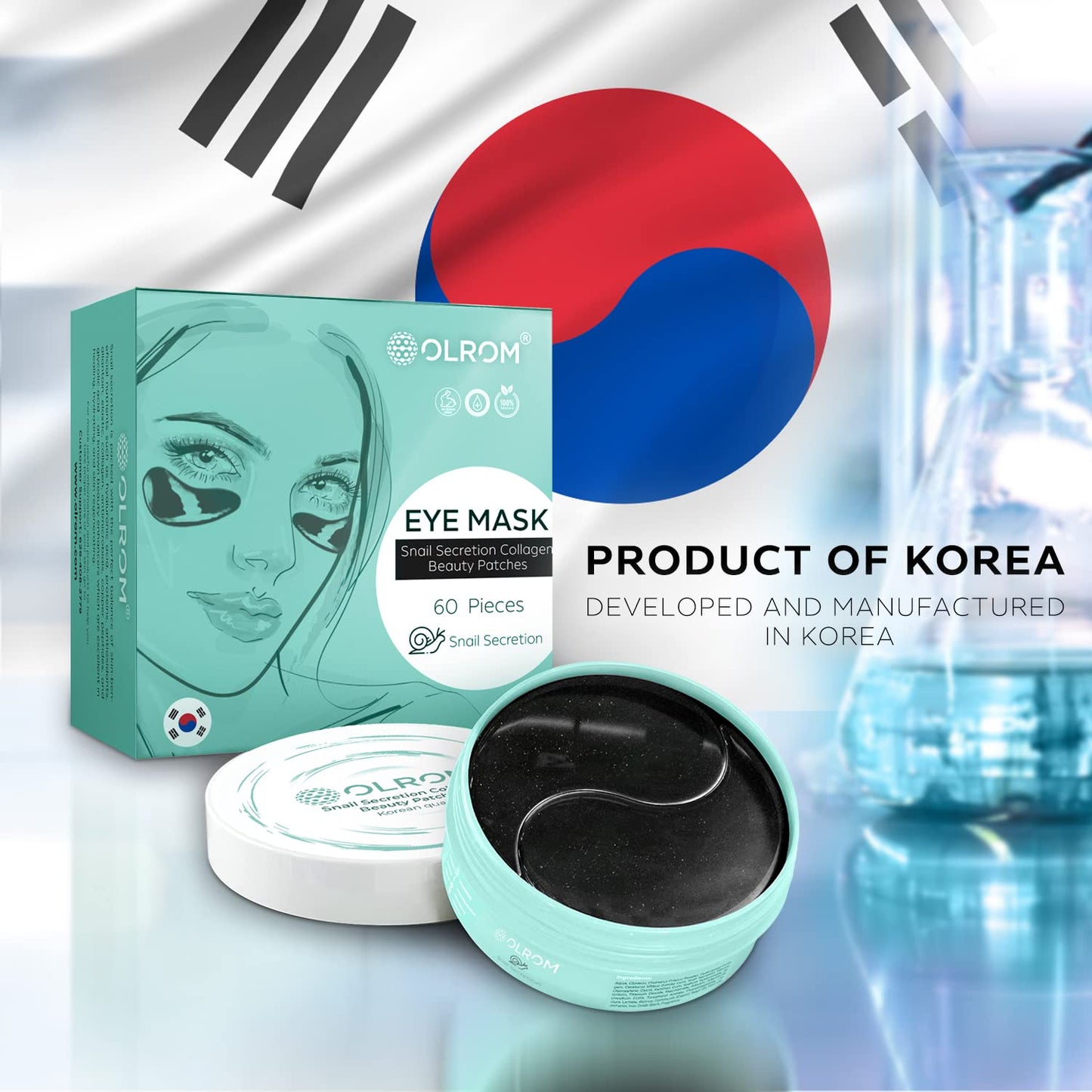 Korean Skin Care Depuffing Eye Patches: 60-Pack of Hydrating Under Eye Masks with Collagen & Snail Secretion for Dark Circles & Under Eye Puffiness