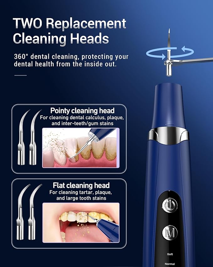 Plaque Remover for Teeth - Tartar Remover for Teeth with LED Light & 5 Modes, Rechargeable Hard Plaque Remover with 2 Replaceable Heads, Ultrasonic Teeth Cleaner Kit for Home Use
