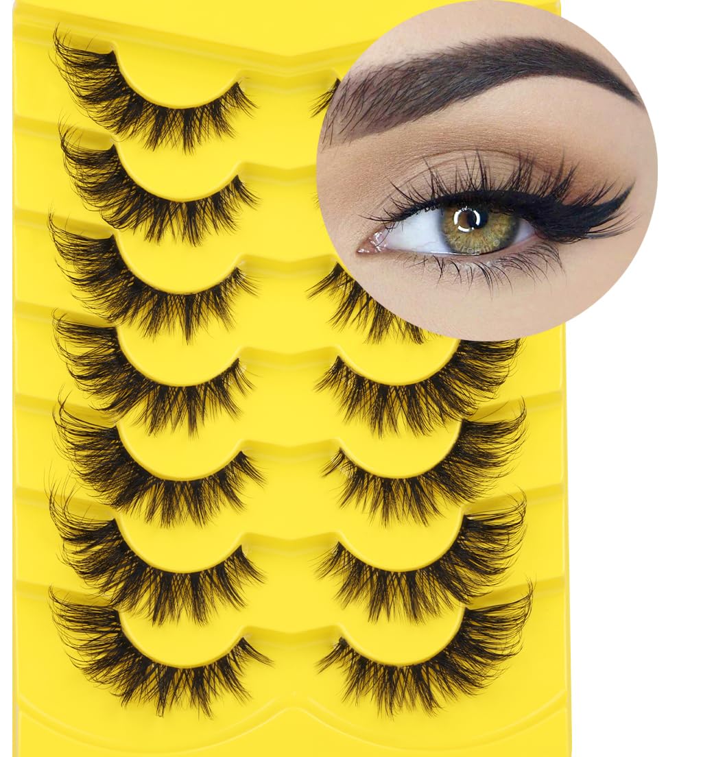 Fox Eye Lashes Wispy False Eyelashes Natural Look Clear Band Lashes 20mm 3D Mink Lash Cat Eye Spiky Strip Eyelashes Pack by Kiromiro