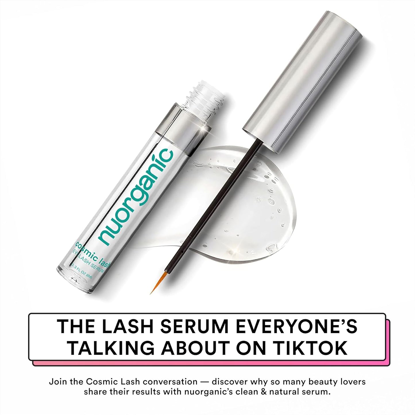 nuorganic Cosmic Lash Serum Without Prostaglandins | Eyelash Growth Serum for Thicker, Longer, More Defined Lashes | 4-Month Supply XL Size | Made in USA | cGMPA Certified Lab | 8ml