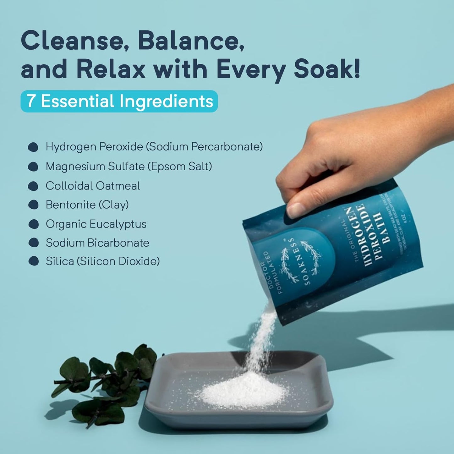 Hydrogen Peroxide Epsom Salt Bath Soak - USA-Made – Patented Bath Salts, Muscle Recovery, & Skin Detoxification – Magnesium Salts for Bathing - Doctor Formulated Pure Epsom Salt (3-Pack)