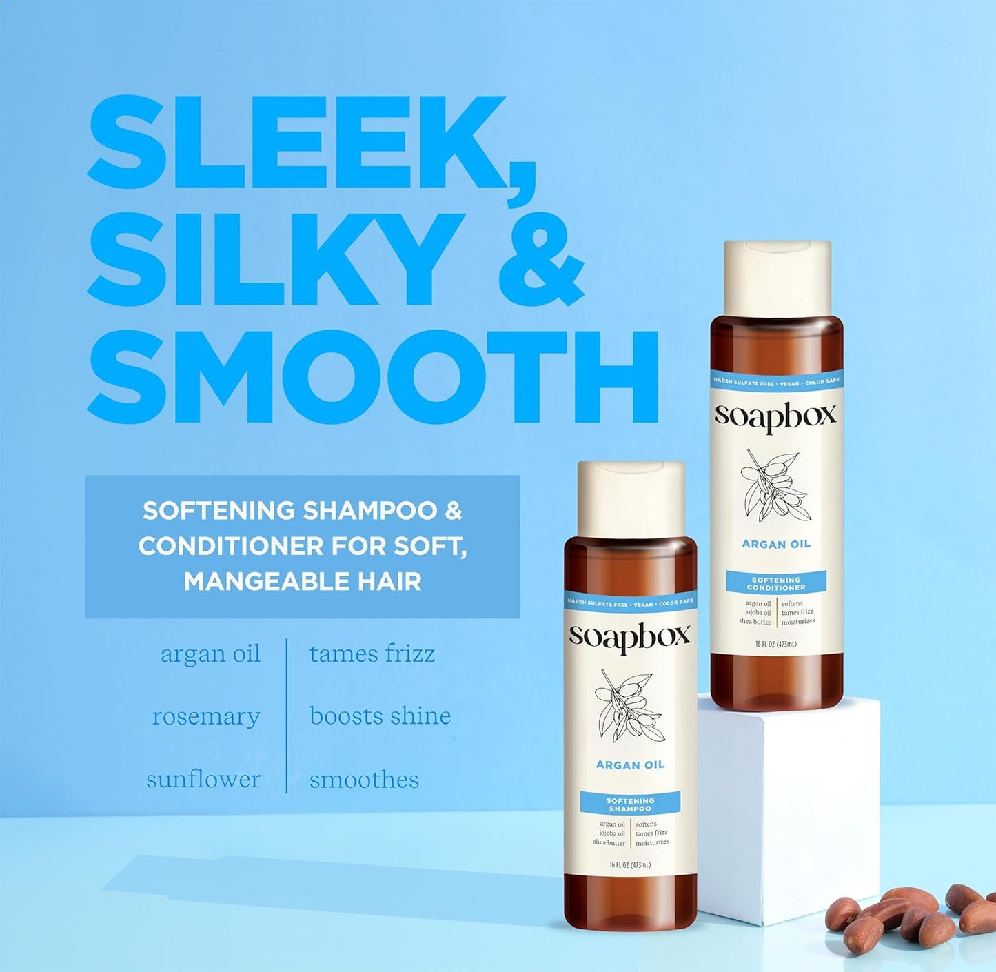 Soapbox Argan Oil Conditioner, Sulfate Free, Paraben Free, Silicone Free, Color Safe, and Vegan Hair Conditioner (33.8 Ounces)