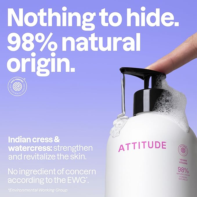 ATTITUDE Liquid Hand Soap, EWG Verified, Plant and Mineral-Based, Vegan Personal Care Products, Coconut & Wild Berries Scent, 16 Fl Oz