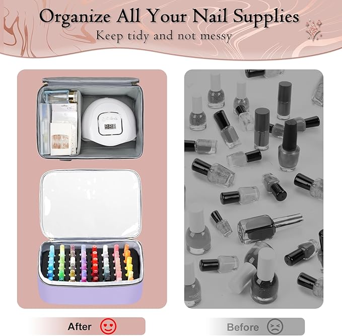 YOREPEK Extra Large Nail Polish Organizer Case Holds 96 to 100+ Bottles (15ml/0.5 fl.oz) UV lamp, Gel Polish Travel Case Bag with 2 Removable Pouches Fits Nail Suppiles, Gifts for Manicurist, Purple