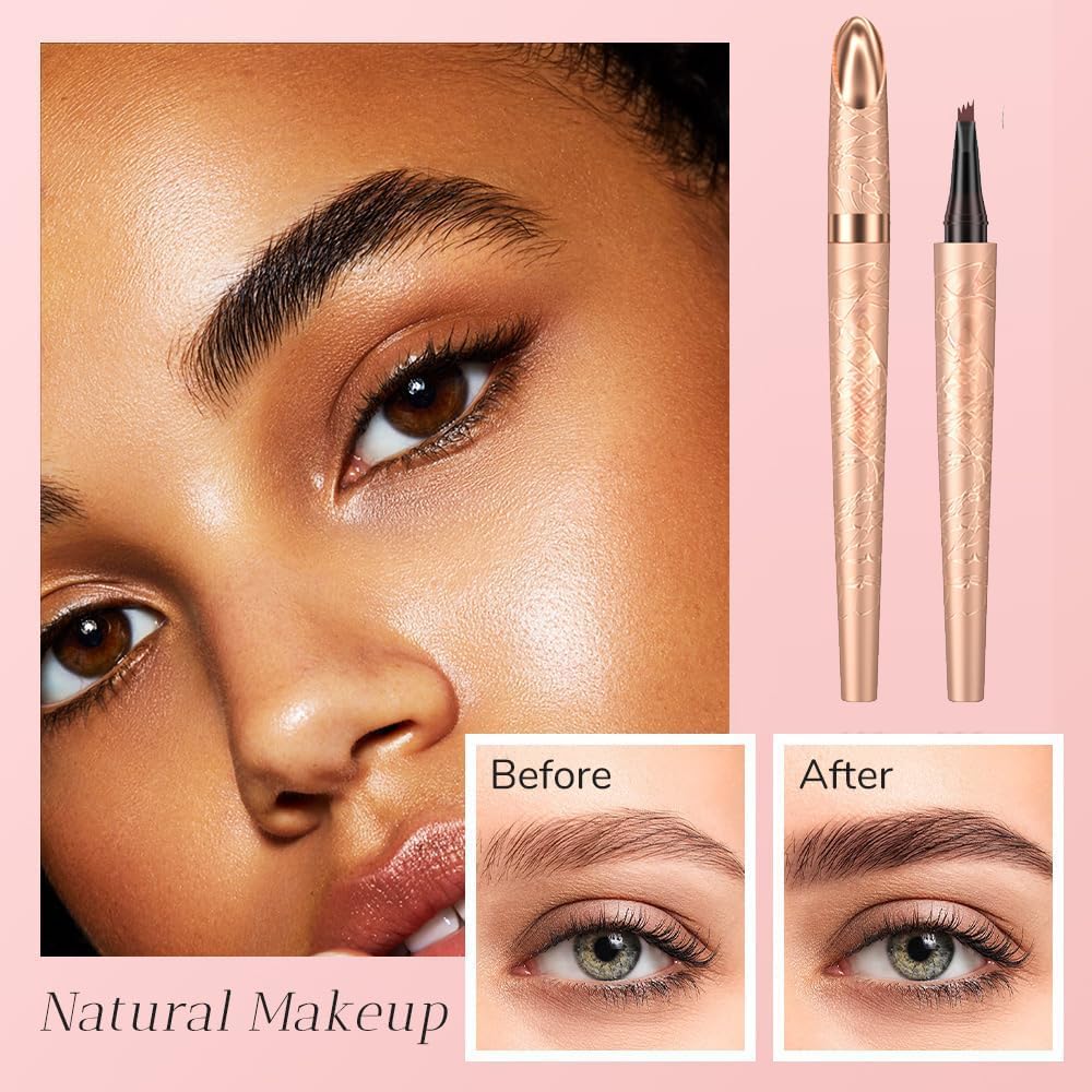 Microblading Eyebrow Pen, 2025 New 3D Waterproof Eyebrow Pencil, Premium Eye Brow Pen with 4 Tip, Long-Lasting Natural Magic Eyebrow Makeup Fine Stroke Contouring Pencil Stay on All Day (Light Brown)