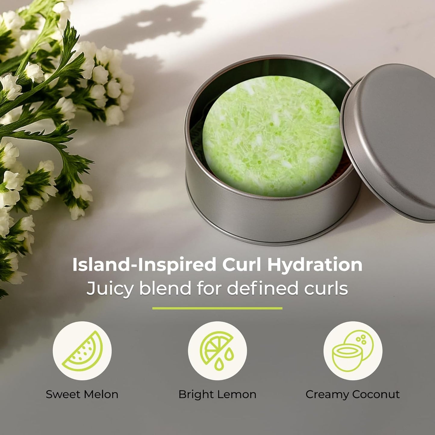 Maui Melon Shampoo Bar, Vegan Solid Hair Cleanser with Sweet Melon, Lemon, and Coconut, for Curly Hair, Zero Waste, Travel-Friendly, Clean Beauty