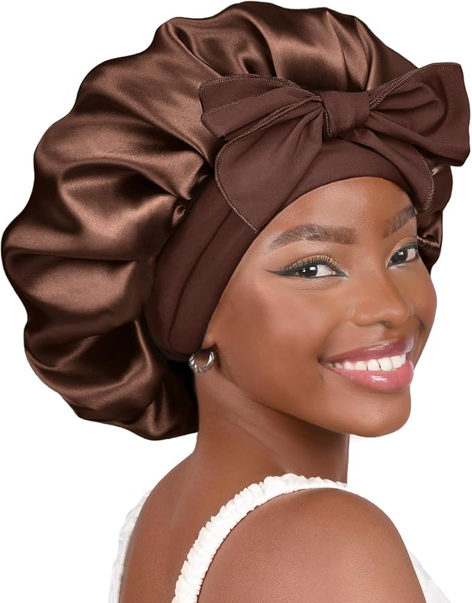 YANIBEST Adjustable Satin Bonnet for Sleeping Women Double Layer Hair Wrap Reduce Friction Prevent Frizz Natural Curly Hair