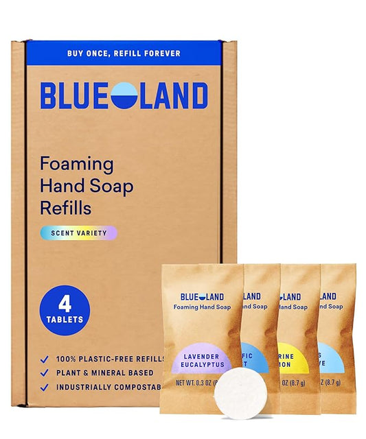 BLUELAND Foaming Hand Soap Refill Tablets, 4-Pack, Variety Pack Scents, Eco Friendly Cleaning Products, 4 x 9 Fl oz