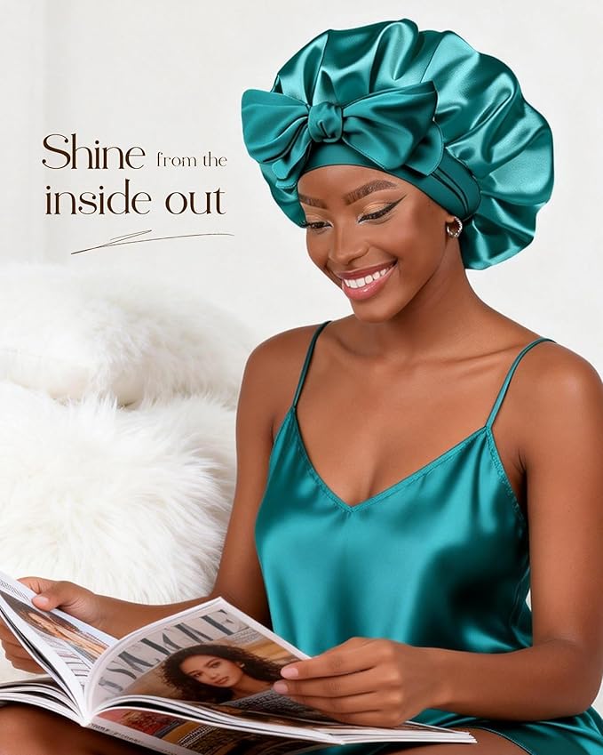 YANIBEST Adjustable Satin Bonnet for Sleeping Women Double Layer Hair Wrap Reduce Friction Prevent Frizz Natural Curly Hair